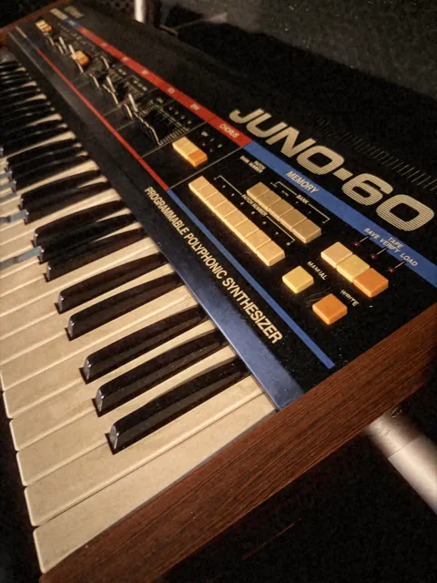 Roland Juno-60 synthesizer seen from the side